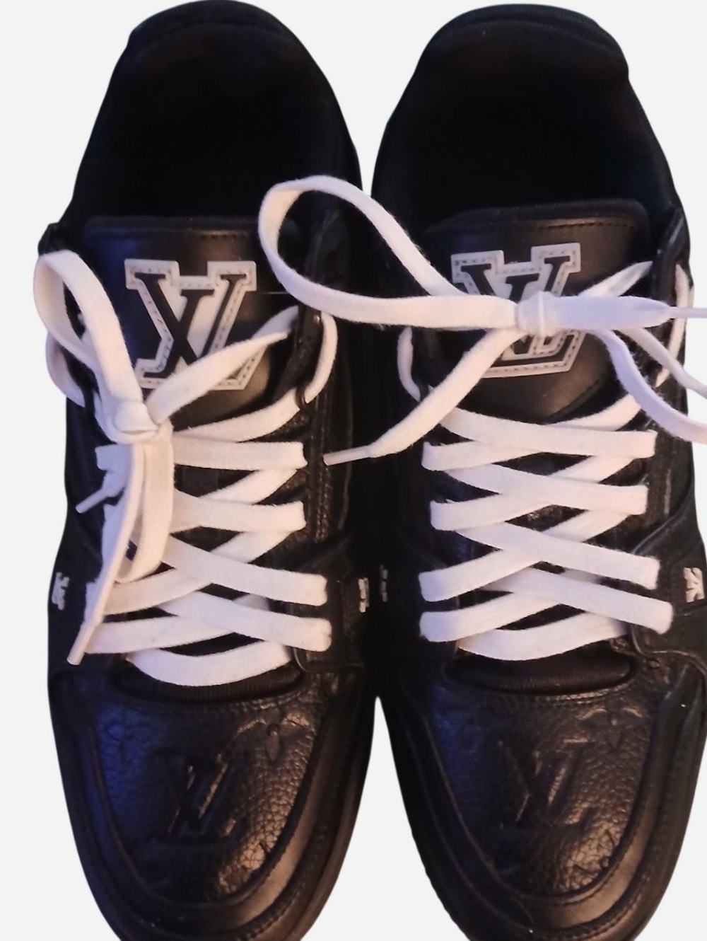Louis Vuitton Black Leather Low-Top Sneakers with White Laces
